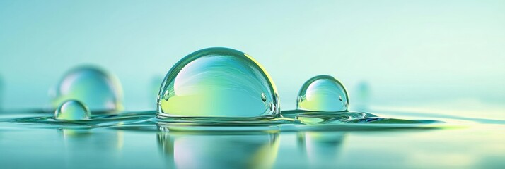 Aufkleber - Close up of colorful water droplets forming on a serene surface during calm daytime. Generative AI
