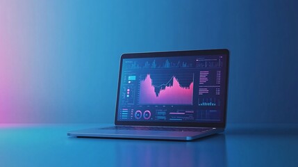Poster - Modern Laptop Screen Showing Financial Data Graphs Charts Business Analysis Statistics Technology Digital Marketing Investment Report Growth Progress 