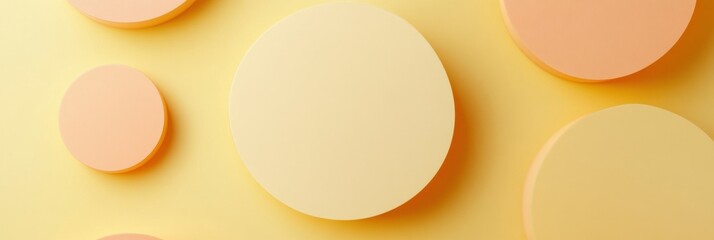 Leinwandbilder - Colorful circular shapes arranged on a bright yellow background create an appealing visual display in a modern design setting. Generative AI