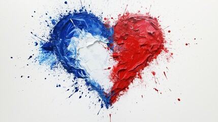 Wall Mural - close-up of a heart-shaped painting on a white background. The heart is painted in the colors of the French flag - blue, white, and red. 2