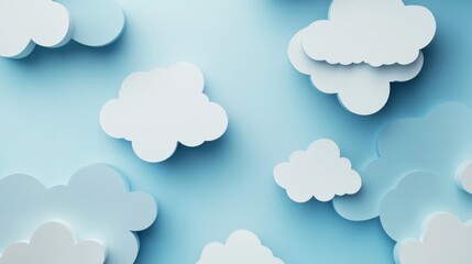 Leinwandbilder - White paper clouds float against a soft blue background creating a serene and whimsical atmosphere. Generative AI