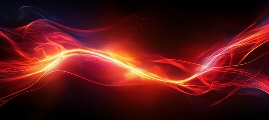 Poster - Abstract Vibrant Red Light Rays Flowing Diagonally with Curved Lines, High Contrast Illustration
