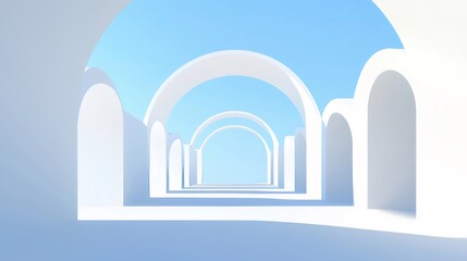 Canvas Print - White archway pathway, blue sky, serenity, design