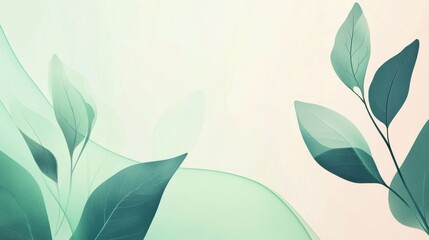 Poster - Soft green leaves create a calming background with gentle curves and pastel tones in a peaceful setting. Generative AI