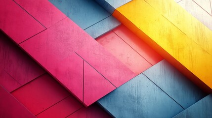 Poster - Abstract Geometric Pattern of Vibrant Hues and Textured Surfaces
