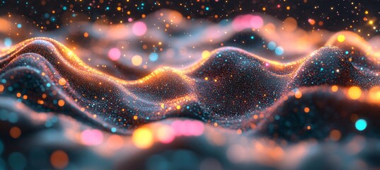 Poster - Abstract Flowing Energy Shimmering Blue and Pink Lights Creating Dynamic, Textured Waves