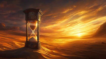 Wall Mural - Desert sunset hourglass time concept art