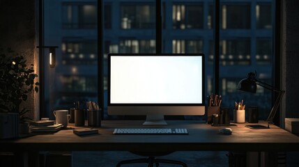 Leinwandbilder - night office workspace desk setup computer screen mockup