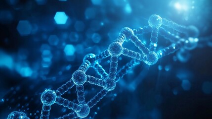 Poster - Abstract Blue DNA Strand Digital Art Modern Science Genetic Code Helix Structure Background Image Technology Medical Research Biotechnology           