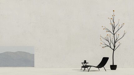 Poster - relaxing space with minimalist chair and tree indoor setting artwork display modern design