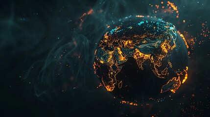 Poster - A digital rendering of a glowing blue Earth with red lines and dots, symbolizing a network or data connections.