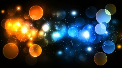 Poster - Abstract Blue and Orange bokeh lights on a dark background, Digital Illustration for modern designs.