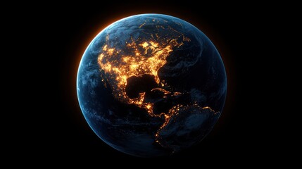  Night Earth, North America illuminated, space view, global energy