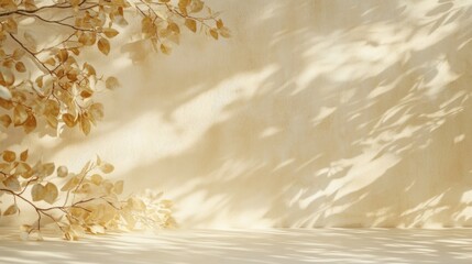 Wall Mural - beige background with dried flowers and sunlight shadows