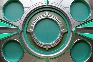 Poster - High-Tech Circular Promotional Background with Radiant Silver and Sea Green Geometric Vector Design