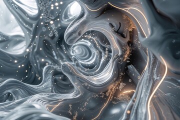 Poster - Futuristic Abstract Ash Grey and Pearl Display with Hovering Particles and Dynamic Technology Effects