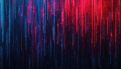 Poster - Digital Rain: Abstract Code Streams Flowing Dynamically in Red and Blue Hues, Creating a Futuristic Cyberpunk Vibe.