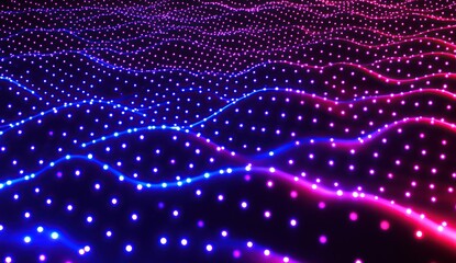 Poster - Abstract Neon Lightscapes: Dynamic Waves of Purple and Blue LED Illumination Dance Across the Screen, Creating a Mesmerizing Visual Spectacle.