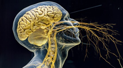 Poster - This visualization highlights the complex structure of the vagus nerve, showcasing its connection to the brain and the body. The vibrant display emphasizes the vital role in health