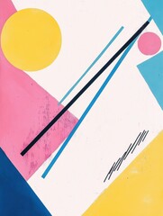 Aufkleber - Modern abstract art composition featuring geometric shapes and bold colors in bright blue, pink, yellow, and black tones. Generative AI