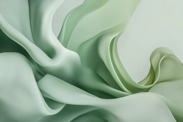 Leinwandbilder - Soft green fabric flows gracefully with gentle curves and layers, creating an elegant visual effect in natural light. Generative AI