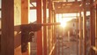 © siti.h - Framing House Under Construction, Sunlight Beams Through, Construction Site