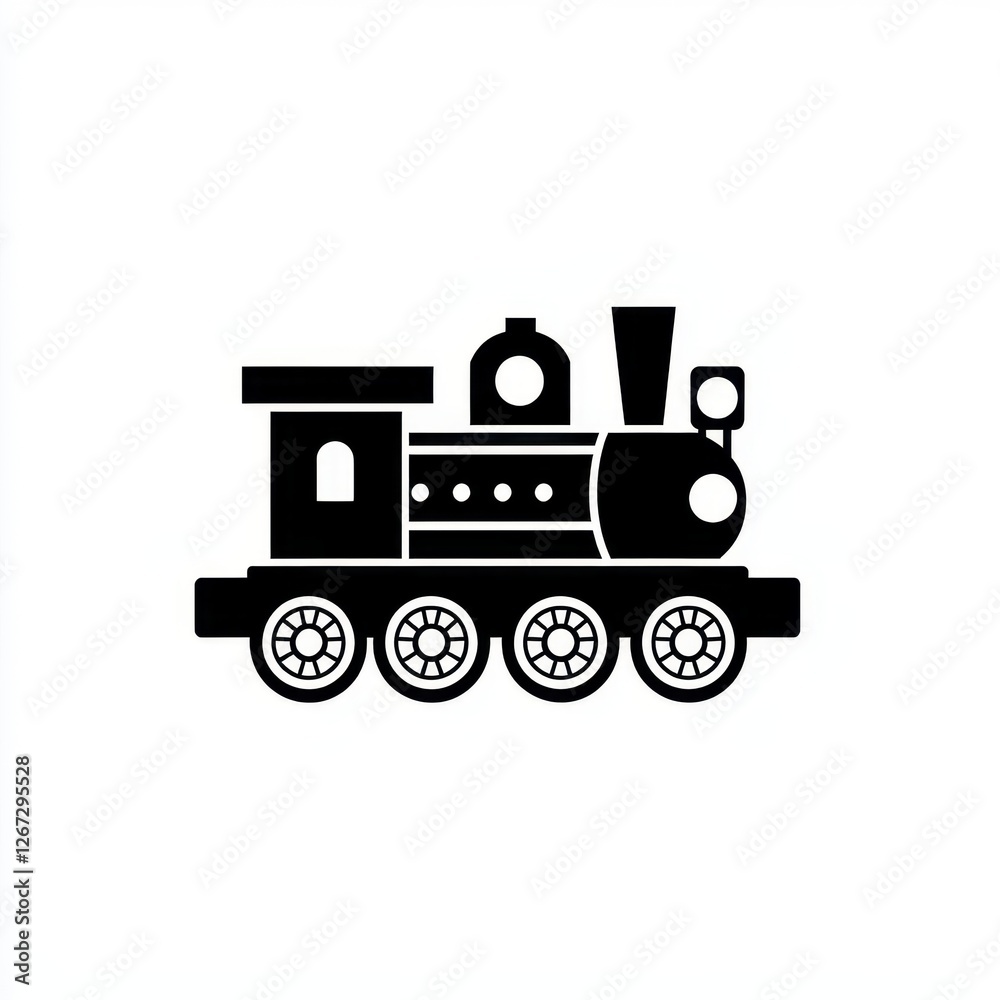 Classic Black Silhouette Train Icon Locomotive Railroad Transportation Illustration