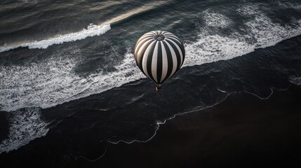 Wall Mural - Hot air balloon over ocean waves, aerial view (5)