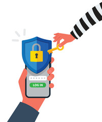 hacker try to unlock smartphone stock illustration