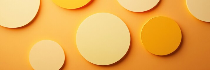 Wall Mural - Circular shapes of varying sizes create a vibrant pattern against a peach colored background in an abstract design. Generative AI