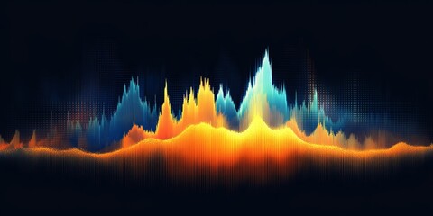 Poster - Abstract Digital Landscape Flowing Lines, Vibrant Colors, Data Visualization on Dark Background