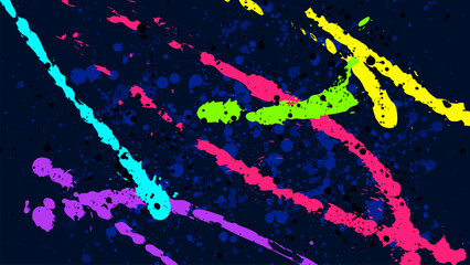 Poster - Dark abstract background splashed with neon colors all over.