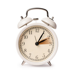 Poster - Daylight saving time. Alarm clock on white background. Highlighted area showing time change by one hour forward