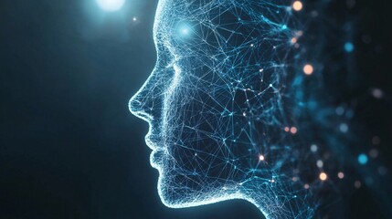 Poster - Abstract Digital Human Profile Network Connections Futuristic Technology Artificial Intelligence Concept Modern Blue Light Glowing Lines Elegant      