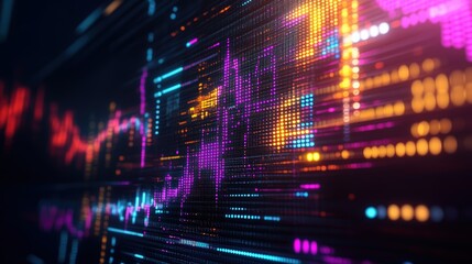 Poster - Colorful data visualization display on dark background with graphs and charts for analytical presentation