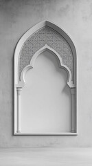Poster - A stunning gray archway stands out with its detailed Islamic patterns, reflecting tranquility and beauty in a calm architectural setting that invites contemplation