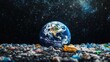 © afif - Earth, pollution, space, environmental, plastic waste, global warming, planet, crisis, future, background,  stock photo