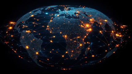 Wall Mural - global network connections, illuminated earth, digital world, technology background, website header
