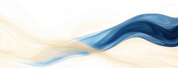 Poster - Abstract Blue and Beige Waves Flowing Seamlessly Across White Background, Elegant Design for Digital Art