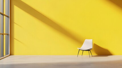 Wall Mural - Yellow wall room chair sunlight minimalist design