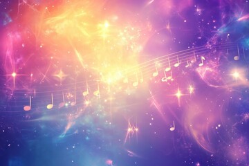 Fototapete - Colorful cosmic background with musical notes floating through a vibrant galaxy. Generative AI