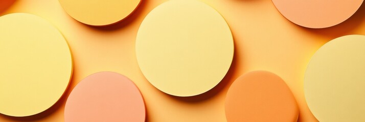Leinwandbilder - Colorful arrangement of round paper cutouts in hues of yellow and orange on a soft gradient background. Generative AI
