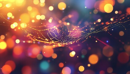 Poster - Glowing Spiderweb: Night Lights Reflecting on a Delicate Web, Creating a Magical Abstract Art