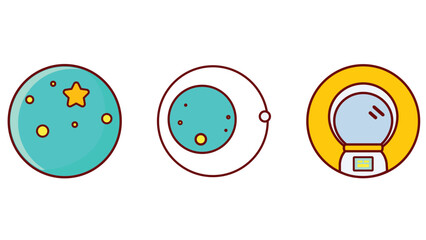 Space planets and space ship with astronaut suit vector icon illustration