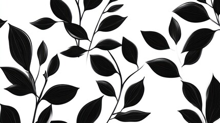 Wall Mural - Black leaves pattern, white background, nature design, website texture