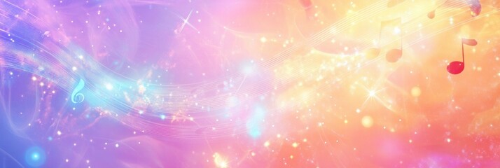 Leinwandbilder - Colorful abstract background with musical notes and glowing patterns at twilight. Generative AI