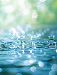 Poster - Ripples and droplets create a serene atmosphere in a tranquil blue water setting during daylight hours. Generative AI