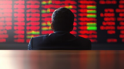 Poster - Businessman Analyzing Massive Stock Market Data on Digital Display Screen