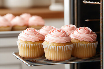 Wall Mural -  rose cupcakes baking