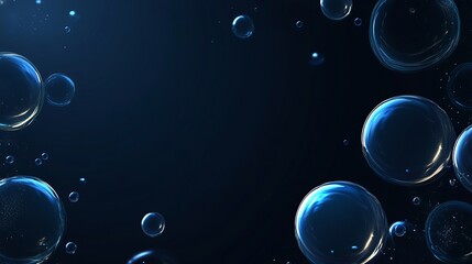 Poster - Abstract Blue Bubbles Dark Background Deep Ocean Water Liquid Texture Design Element Modern Art Graphic Digital Illustration Science Technology       